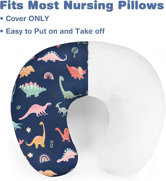 Nursing Pillow Cover, Breastfeeding Pillow Cover Case for Baby Girls Boys, Soft & Breathable, Blue Dinosaur (Only Cover)