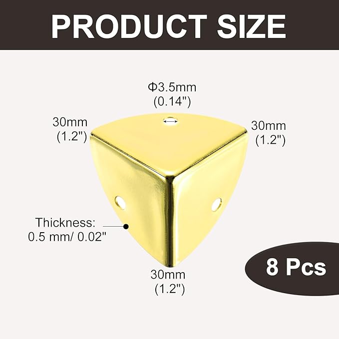 uxcell 8PCS Metal Corner Protector 1.2 x 1.2 x 1.2 Inch Box Edge Guard Protector Zinc Alloy Cabinets Speaker Corners Protector for Furniture Decorative (Gold)