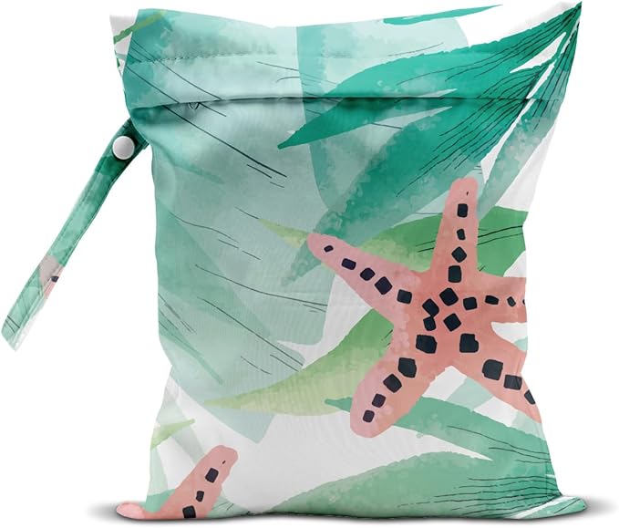 Wet Dry Bag, Wet Bag for Swimsuit, Travel, Beach, Pool, Diapers, Dirty Yoga Gym Clothes, Makeup Bag, Tropical Starfish Summer Vacation Essentials