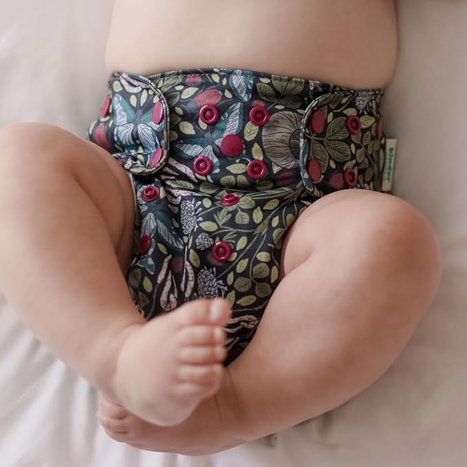Kinder Cloth Diapers Reusable Baby Diapers Pocket Style Athletic Wicking Jersey, Bamboo Viscose Inserts, Wet Bag, Newborn to Potty Training 7-60lbs, One Size (Garden Party, 5 Pack, with Inserts)