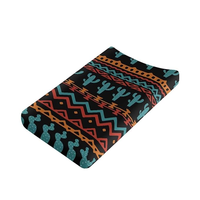 ZDCUSTOM Aztec Cactus Pattern Soft Changing Pad Sheets Comfy Cozy Cradle Sheets Stretchy Changing Pad Covers Changing Table Sheets Infant Newborn Changing Mat Sheet
