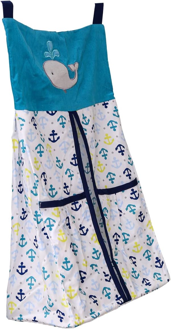 Embroidery Crib Diaper Stacker Blue Whale Arrow Crib Diaper Hanging Bag (Blue Whale Arrow)