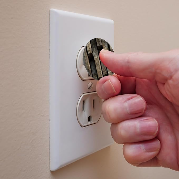 Old Wooden (4) Outlet Covers Baby Proofing Safe & Secure Electric Plug Protectors | Socket Covers for Home & Office