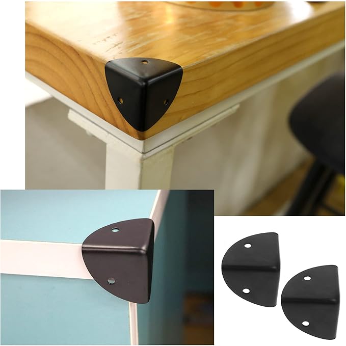 Create idea 8PCS 39mm Corner Angle Brace Protectors Scalloped Metal Right Angle Corner Guards for Wooden Box Desk Chest Case Flightcase Black