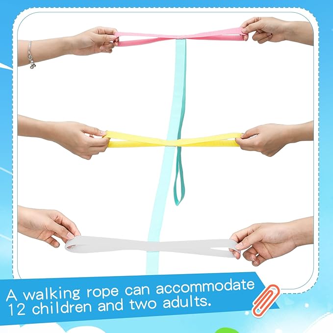 Jexine 4 Pack Children's Walking Ropes with 12 Handles Colorful Outdoor Safety Line for Toddlers Kids Preschool Daycare School Kindergarten Baby, up to 12 Children 2 Teachers