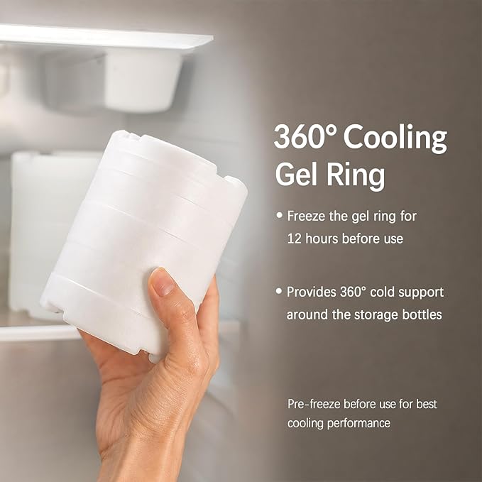22oz Premium Stainless Steel Breast Milk Cooler, 360° Cooling Gel Ring, 24-Hour Cold Storage, 2 BPA-Free 11oz Bottles, Leak-Proof, Designed for Working Moms and Full-Day Outings