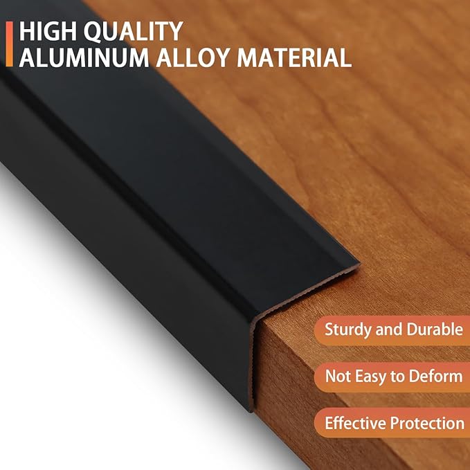 QDYMXUN Aluminum Self Adhesive Wall Corner Guards, Peel and Stick L-Shaped Metal Protector Strips for Door Frame, Furniture Edge and Home Protection (Matte Black, 4pcs x 51.2''L x 0.8''W)