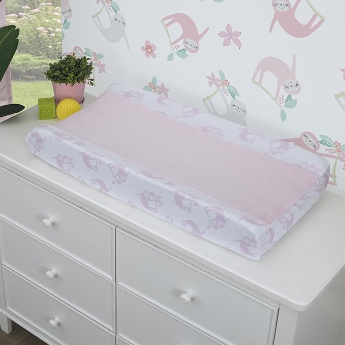 Little Love by NoJo Tropical Garden Pink and White Sloth Super Soft Changing Pad Cover
