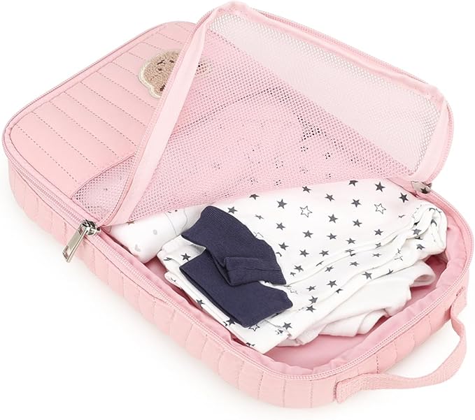 MOMIGO Baby Diaper Bag Organizer Pouches - 2 Pack Waterproof Pod Hanging Diaper Bag Cute Rabbit Bear Mesh Bag Reusable, Washable or Baby Cloth Diapers (Pink)