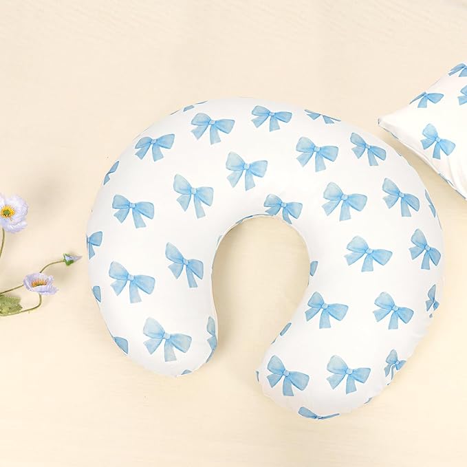 Hooyax Nursing Pillow Covers 2 Pack - Ultra Soft & Stretchable Breastfeeding Pillow Slipcovers, Adorable Cover for Infant Feeding Pillow, for Most Standard Pillows (Bow Flower)
