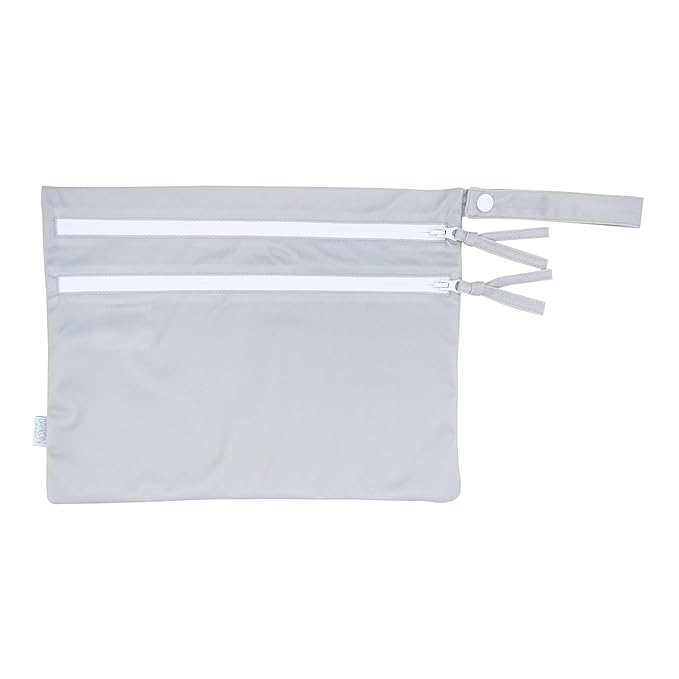 BapronBaby Minimalist Light Grey Wet Dry Bag - Waterproof Two Zipper Pockets - Reusable for Mealtime, Diapers, Stroller, Snacks, Swimsuits - Machine Washable - 11" x 9"