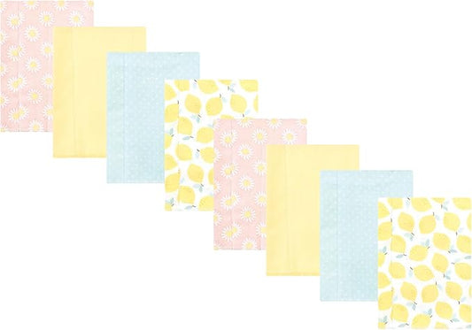 Hudson Baby Cotton Poly Flannel Burp Cloths Multipack, Lemon Daisy 8-Pack, One Size