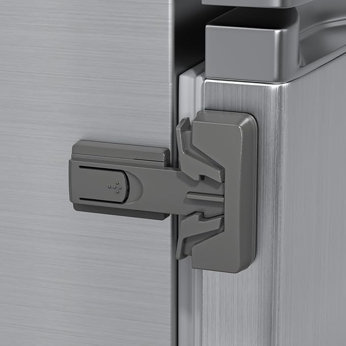 Yunkey Child Safety Fridge Lock — Auto-Lock Design, One-Hand Open & Self-Locking Close — Helps Keep Toddlers & Pets Out — 3M Strong Hold & Clean Removal | Gray, 1-Pack