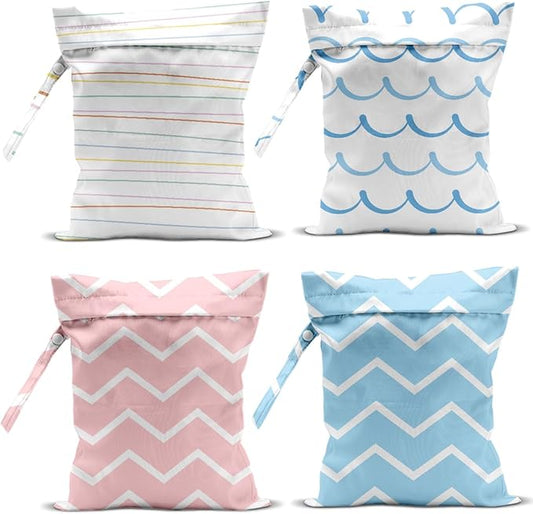 4 Pack Wet Bag for Swimsuit, Beach Travel Essentials Wet Dry Bag, for Sunscreen Toiletry Dirty Clothes Yoga Gym Diaper, Friend Summer Beach Vacation Gifts. Wave