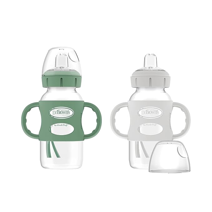 Dr. Brown's Milestones Wide-Neck Sippy Bottle 2-Pack with Silicone Handles & Dr. Brown’s Natural Flow Level 3 Narrow Baby Bottle Silicone Nipples, 6 Pack