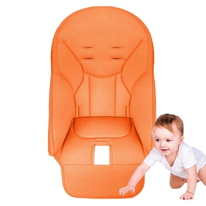 Baby High Chair Cover Replacement | PU Leather Dining Chair Cover with Soft Cushion Seat, Easy to Install High Chair Covers for Baby and Toddler, High Chair Cover Replacement (Orange)