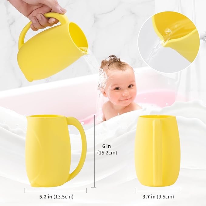 Baby Bath Rinse Cup - Children's Shampoo and Body Wash Rinse Cup with Easy Grip Handle for Rinsing Baby Shampoo and Soap - Food Grade Silicone - Penguin (Yellow)