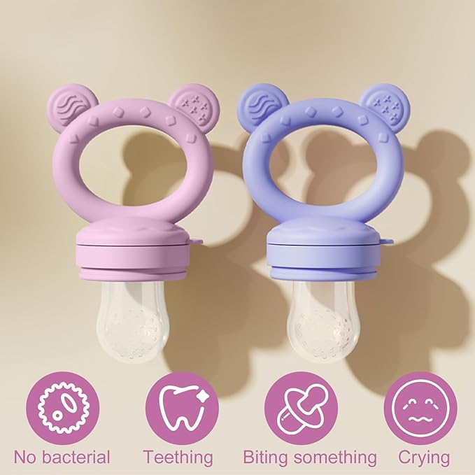 Baby Breastmilk Popsicle Molds & Baby Fruit Feeder (4 Pack), Infant Food Freezer Tray Storage Containers, Silicone Teething Pacifier Feeder and Teether for Babies,Boys and Girls-Pink&Purple
