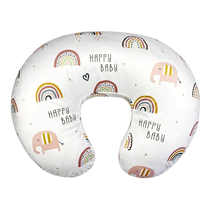 OWLOWLA Nursing Pillow Cover, Breastfeeding Pillow Slipcover Fits Nursing Pillow for Baby Boy Girl(Rainbow&Elephant)