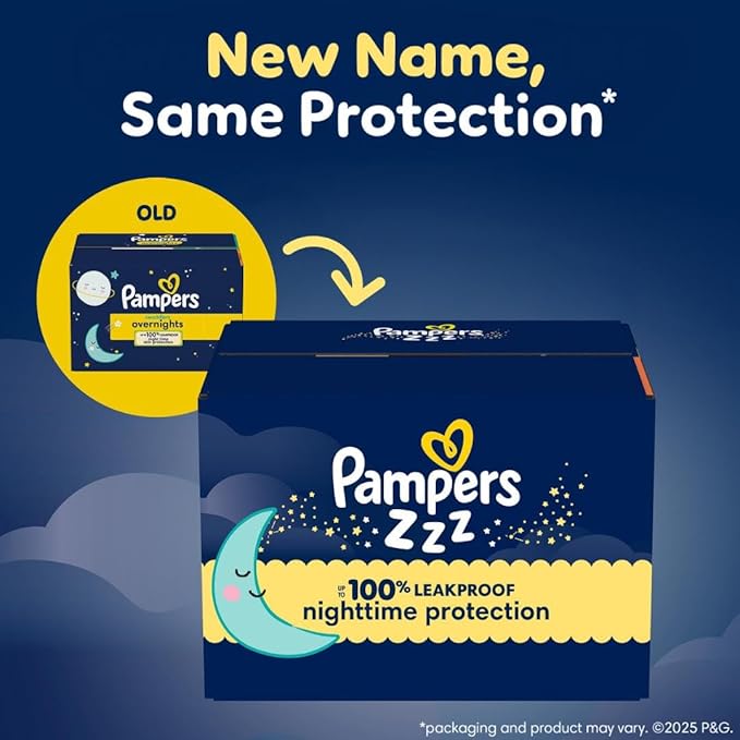 Pampers ZZZ Overnight Diapers, Size 5 (27+ lbs), 50 Count, Nighttime Protection Disposable Baby Diaper, Night Time Leak and Skin Protection