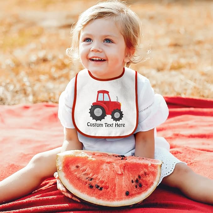 Custom Toddler & Baby Bibs Burp Cloths Others Red Tractor 2 Cotton Baby Items for Baby Girl & Boy White Black Custom Text Here