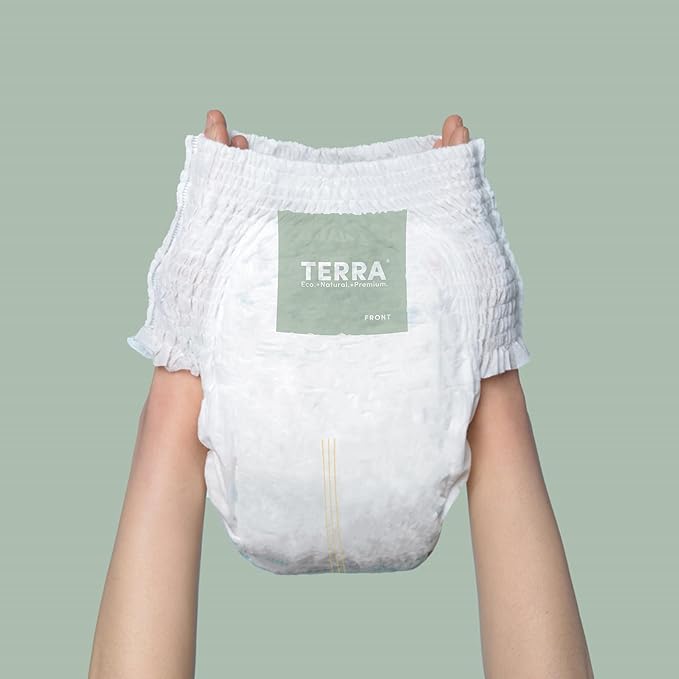 Terra Training Pants Size 5: 85% Plant Based Pull-Up Style Diapers, Ultra-Soft & Chemical-Free for Sensitive Skin, Superior Absorbency, Perfect Overnight Diapers, for Toddlers 28-39 Pounds, 14 Count