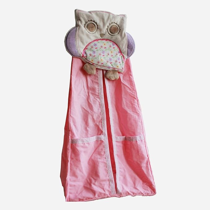 100% cotton Owl Nursery Diaper Stacker with Pockets Pink Owl Baby Diaper Hanging Bag Nursery Organizer for Cribs (pink owl)