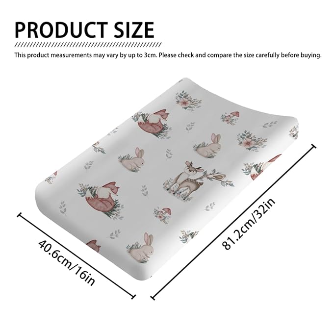 Cute Animals Changing Pad Covers Baby Deer Rabbit Leaves Mushroom Unisex Diaper Change Table Sheets for Boys Girls Soft Breathable Stretchy Changing Table Sheets 32''x16''