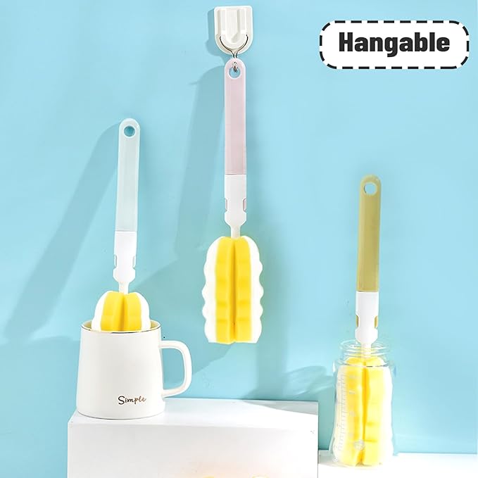 INVODA Bottle Brush 4Pack Long Handle Cup Cleaner Brush Whit Straw Brushes 4Pack Sponge Bottle Scrubber Detachable Handle Cup Cleaning Brush for Baby Bottle Clean Mugs (4 PCS+Straw Brushes 4PCS)