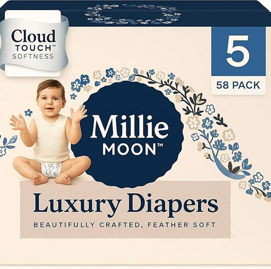 Millie Moon Luxury Diapers (Size-5 and Count-58) White