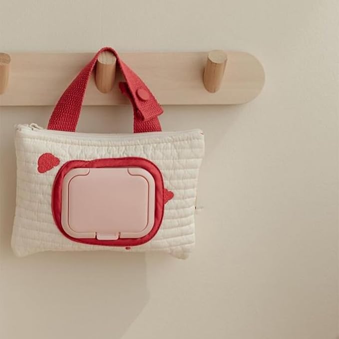 Embroidered Bear Stroller Wet Wipe Pouches Portable Baby Wipe Holder Embroidery Baby Wipes Storage Bag for Travel