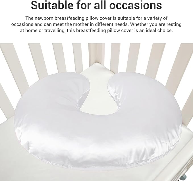Satin Nursing Pillow Cover,Soft Washable Breathable,Protect for Baby Hair and Skin, Breastfeeding Pillow Slipcover for Feeding (White)