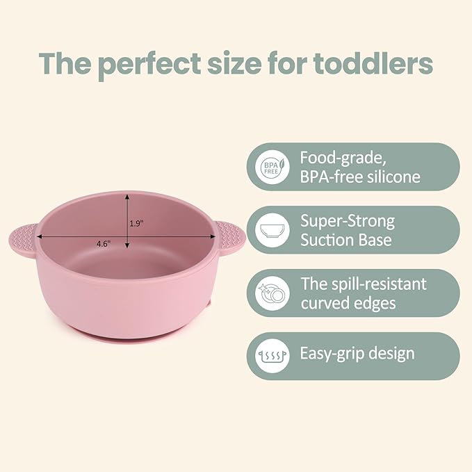 Eascrozn 3 Pack Baby Bowls with Suction, Stay Put Silicone Suction Bowls for Babies Toddler Kids, BPA Free, Soft Safe Baby Led Weaning Supplies for Food Bowl, Microwave and Dishwasher Safe,Purple