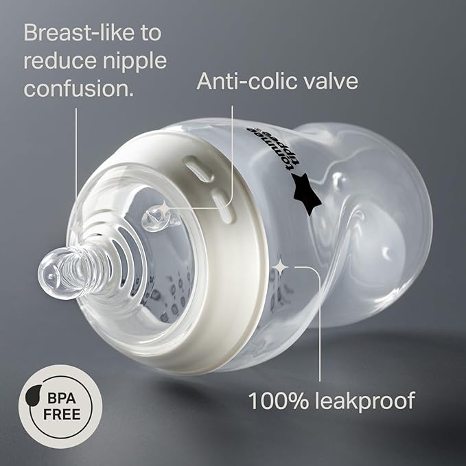 Tommee Tippee Natural Start Anti-Colic 9 oz BPA Free Baby Bottles, 0+ Months, Slow Flow Breast-Like Nipple, Self Sterilizing, Designed Seamless Transition Between Bottle & Breast, Pink (Pack of 12)