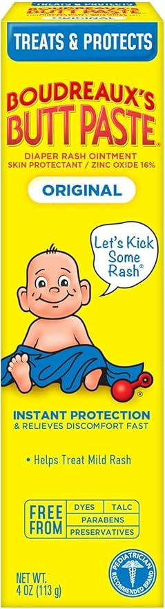 Boudreaux’s Butt Paste Diaper Rash Ointment, Baby Rash Cream Skin Protectant, Fast Relief, Soothing Barrier Cream, Original, Maximum Strength, 4 Ounce Tube (Variety Pack of 4)