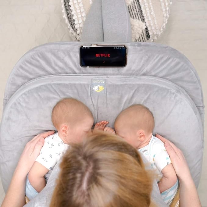 TwinGo Pillow for Twins – Tandem Breastfeeding & Bottle Feeding Nursing Pillow – Adjustable XS to Plus Size – Feeding Support for Parents of Twins (Grey Color)