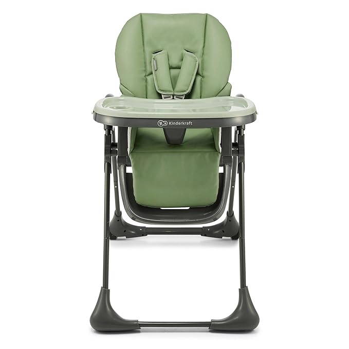 Kinderkraft Tummie, 2-in-1 high Chair, Baby Chair, Ergonomic, Comfortable, Reclining, Foldable, with Ajustable Height, Footrest, Detachable Tray, for Toddler, with Toys, Green