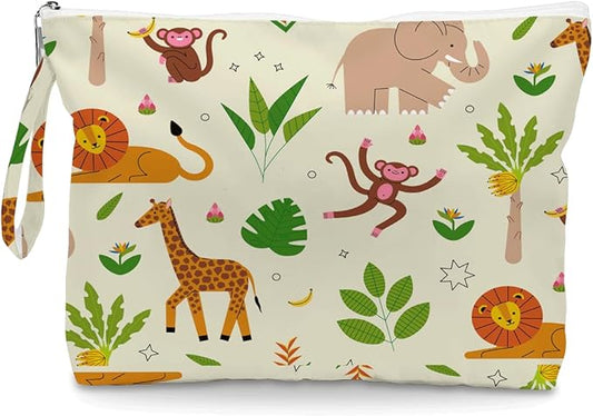 Wet Dry Bag, Wet Bag for Swimsuit, Diaper Sunscreen Large Zipper Pouch Waterproof Pouch, Beach Bags for Women, Gifts for Ladies Girls Friends Colleagues and Sisters, Patterns of Monkeys Elephants etc.