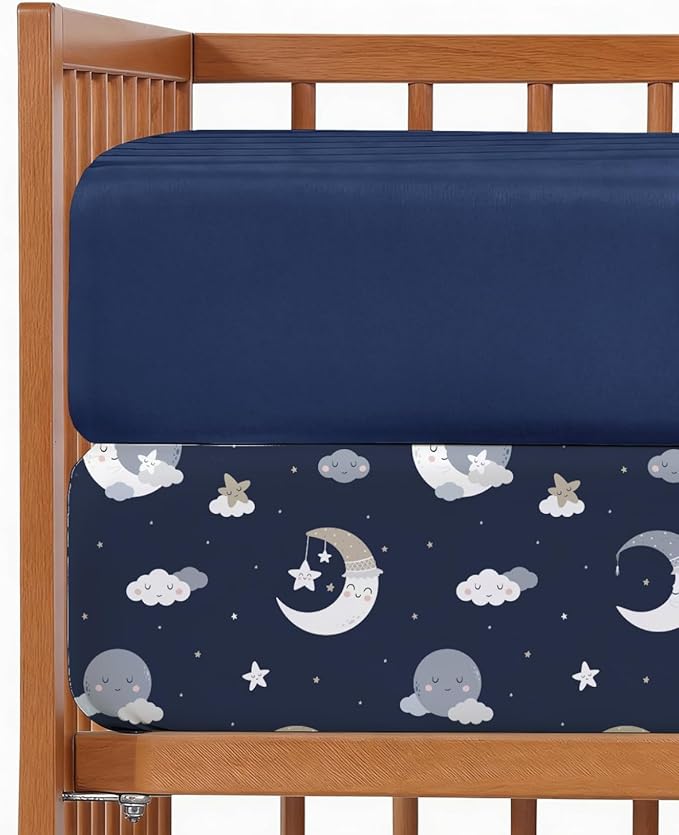 2-Pack Mini Crib Sheets Fitted - Pack N Play Sheets for Pack and Play Mattress - Stretchy Soft Microfiber Playard Bedding - Mini Toddler Bed Cover for Boys & Girls - Oeko-Tex - 38 x 24in, Dream Sky