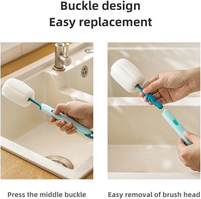 Bottle Brush Long Handle Cup Cleaner Brush Sponge Bottle Scrubber Detachable Handle Portable Sponge Cleaning Brush for Cups Wine Glasses Water Bottles Baby Bottles and Vacuum Flasks (Blue)