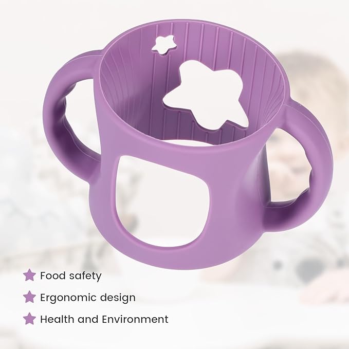4 PCS Handles for Dr Brown Bottles,Durable Food-Grade Silicone Material Baby Bottle Holder,Cute Star Shape Design,Allows Baby to Hold The Bottle Themselves Easily(Green,Purple,Pink,White)
