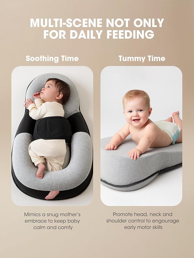 Tummy Time Pillow Baby Lounger Pillow Reduce Spit-Up Anti Overflow Design for Baby Comfort and Feeding Support
