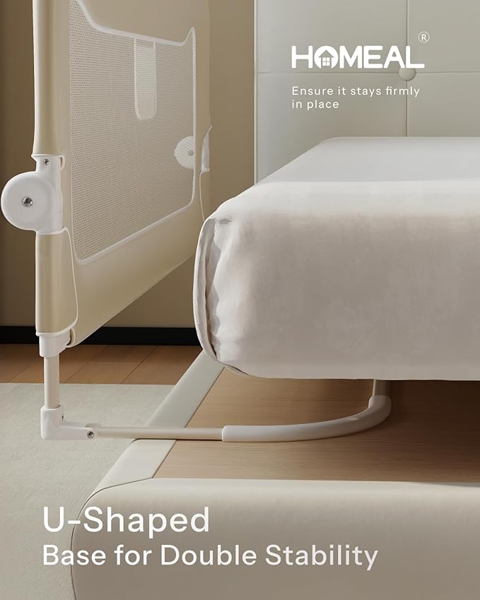 HOMEAL Bed Rail for Toddlers, 47in Foldable Toddler Bed Rails with U-Shape Base, Baby Bed Rail Guard for Twin Size, Full Size, Queen Size, King Size Beds, Bed Guard Rail for Toddlers, Beige