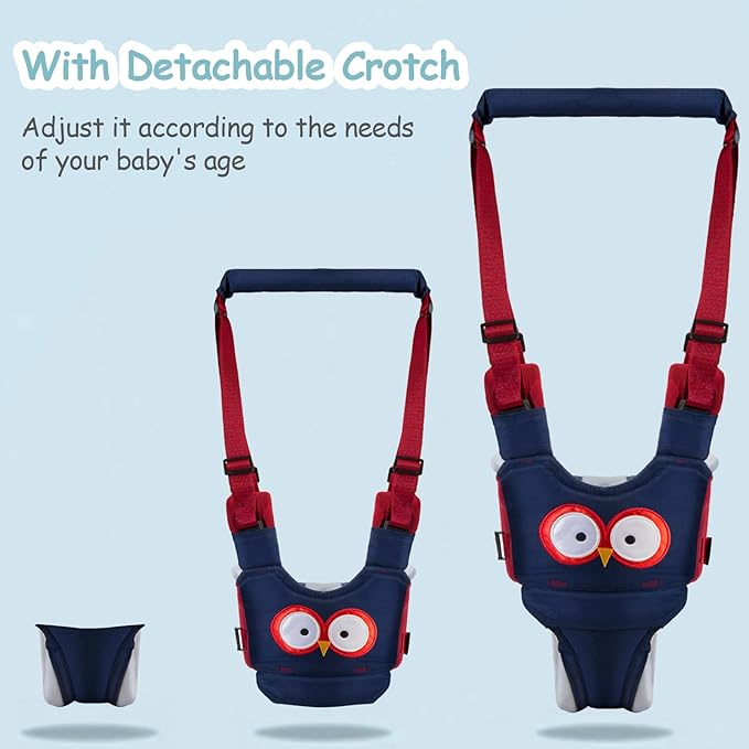 Baby Walking Harness Handheld Baby Walker Assistant Belt Adjustable Toddler Infant Harnesses Standing Up Walking Learning Helper with Detachable Crotch for 9-24 Month (DarkBlue Owl)
