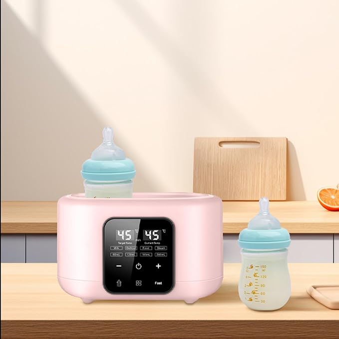 Double Bottle Warmer with Smart Temperature Control, Fast Baby Food Heater and Defrost Warmer with Timer for Twins, LED Display Accurate Temperature Adjustment for Baby Milk Breastmilk (Pink)