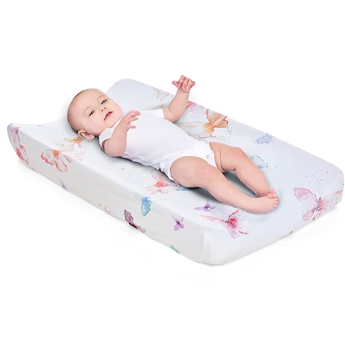 Oilo Changing Pad Cover, Breathable Organic Cotton Fitted Jersey, 300 Thread Count, Machine Washable, Fits Standard Changing Pads (32" x 16"), Girl, Boy, & Neutral Nursery Design, Butterfly