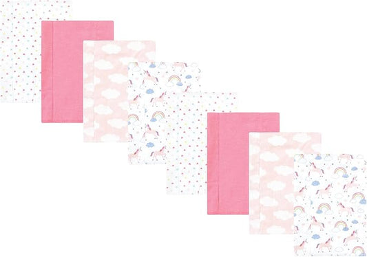 Hudson Baby Cotton Poly Flannel Burp Cloths Multipack, Unicorns Rainbows 8-Pack, One Size