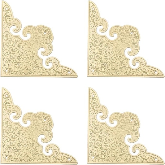 4Pcs Antique Solid Brass Corner Guards L-Shaped Angle Edge Vintage Protectors for Table Chair Cabinet (Brass)