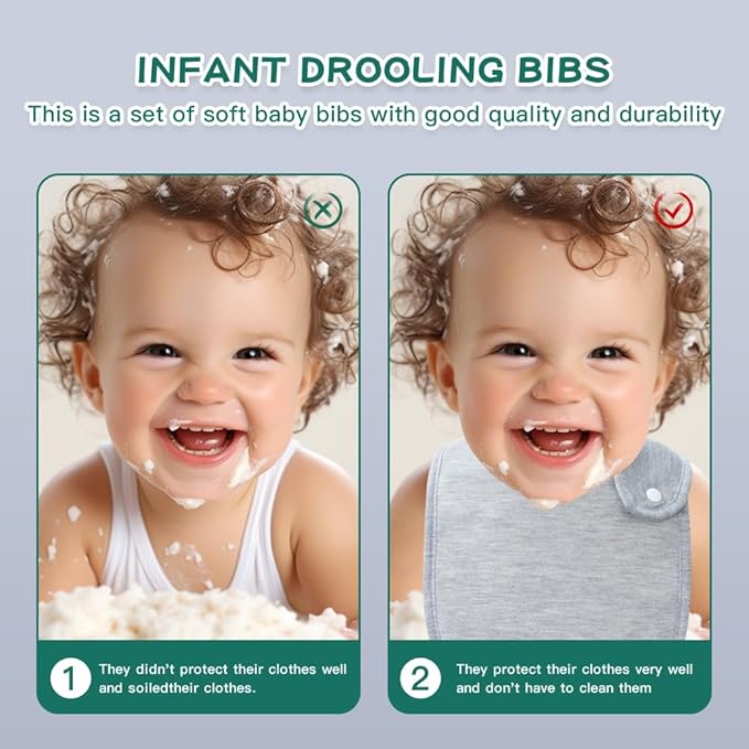 8 Pack Baby Bibs Unisex Adjustable with Snaps Ultra Soft Absorbent Drooling Teething for Boys and Girls