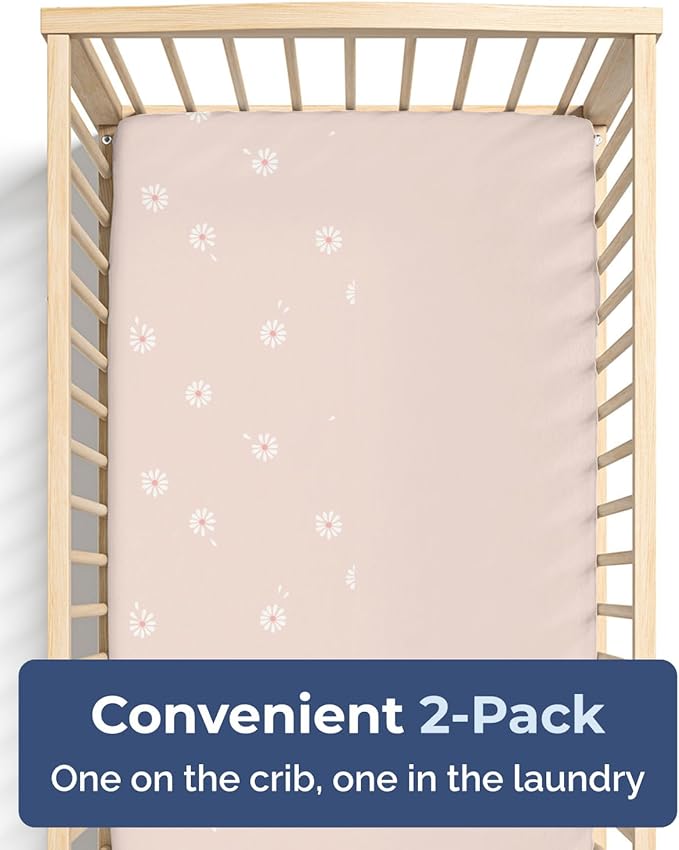 2-Pack Mini Crib Sheets Fitted - Pack N Play Sheets for Pack and Play Mattress - Stretchy Soft Microfiber Playard Bedding - Mini Toddler Bed Cover for Boys and Girls - Oeko-Tex - 38 x 24in, Daisy's